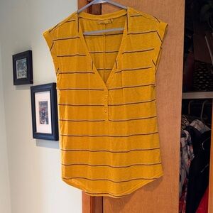 Prana Mustard Yellow Striped V-Neck Short Sleeveless Top